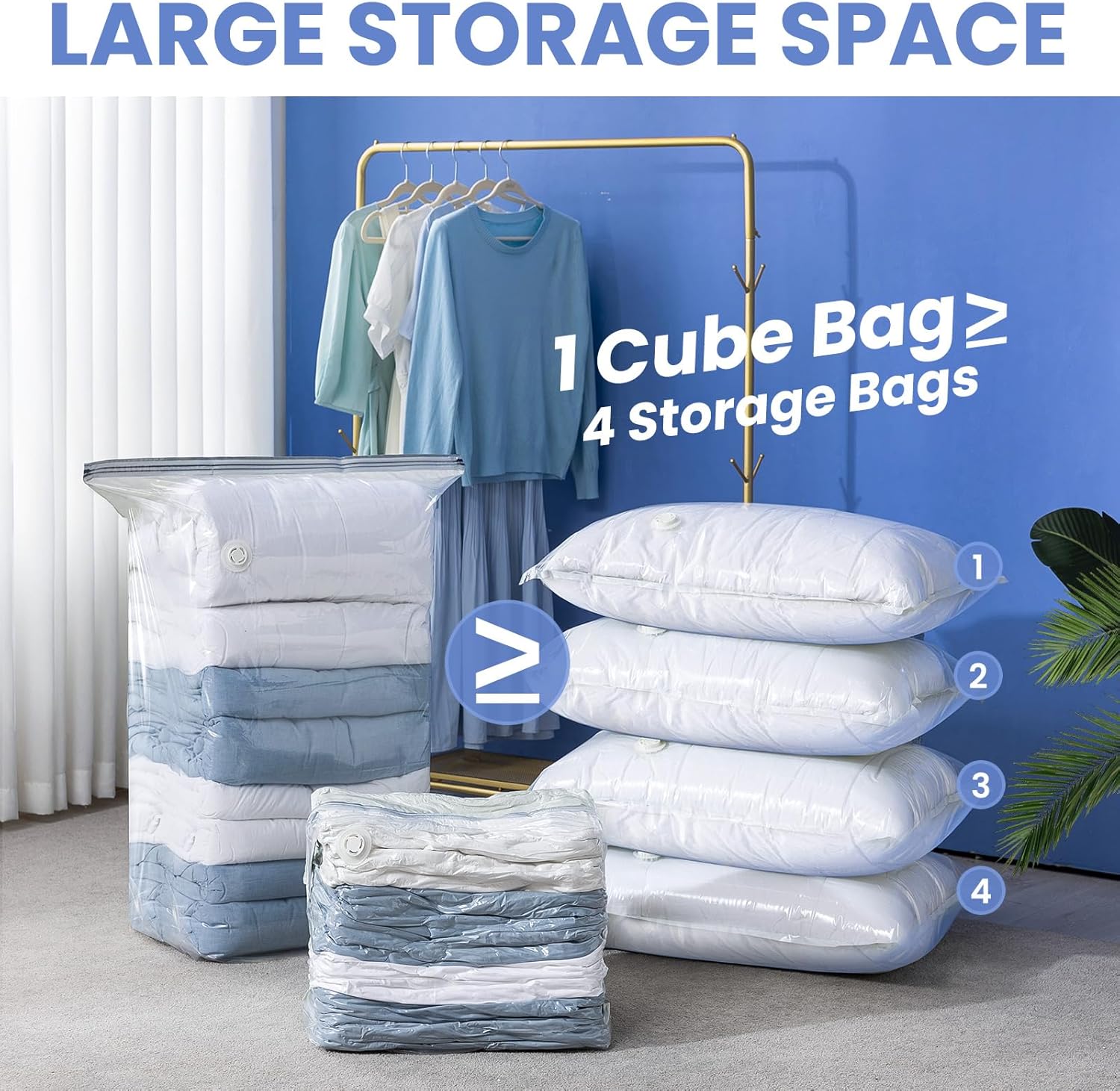 6 Pack Vacuum Storage Bags, Jumbo Cube 31x40x15 Inch, Extra Large Vacuum Seal Bgas for Comforters, Blankets, Pillow, Quilts, Space Saver Clost Oragnization-Clear