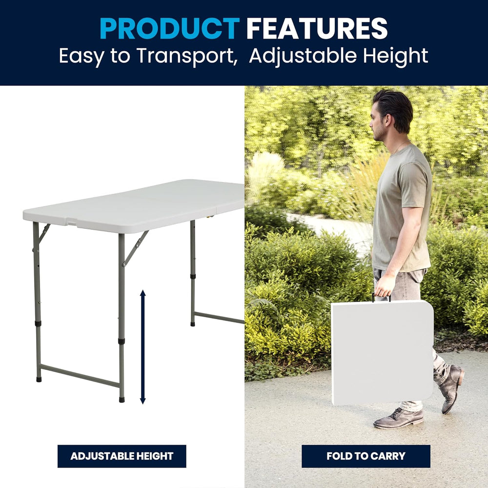Flash Furniture 4-Foot Bi-Fold Granite White Plastic Folding Table | Lightwei...