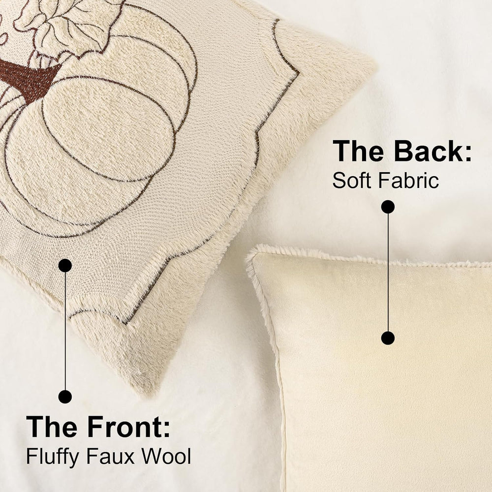Fall Throw Pillow Covers 18x18 Set of 4 Beige & Orange Pumpkin Pillow Cover