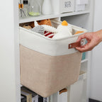 DULLEMELO Fabric Storage Cubes,13 inch Cube Stroage Bins for Empty Gift Basket,Toy Nursery Storage Linen Closet Organizers and Storage Baskets Shelves Bins(White&Khaki)