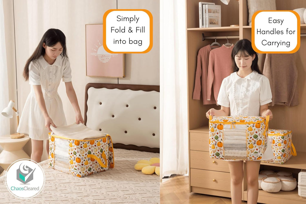 Canvas Storage Bags 2 Pack (Pumpkin Bright Yellow Bag 2 Pack)