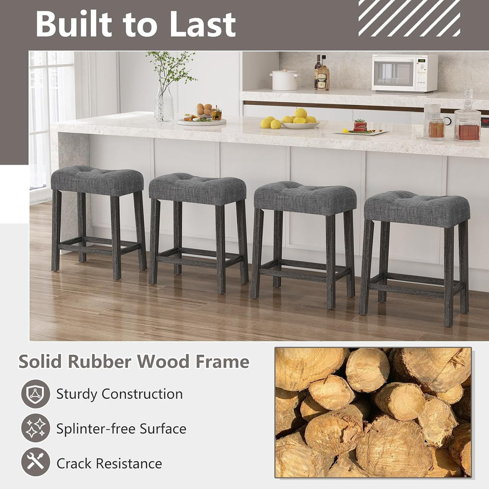 Giantex 24" Bar Stools Set of 4, Backless Counter Height Saddle Bar Stoo...