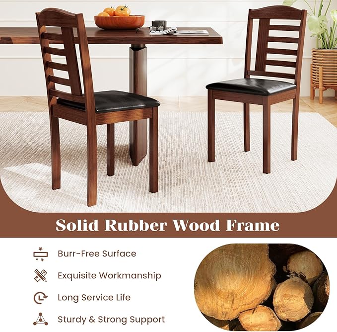 GOFLAME Wooden Dining Chairs Set of 2, Upholstered Kitchen Side Chairs with Faux Leather Padded Seat & Rubber Wood Frame, Mid-Century Dinette Chairs for Dining Room, Restaurant