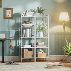 HITNET 5 Tier Bamboo Shelf, Tall Narrow Bookcase, Freestanding Bathroom Storage Unit with Adjustable Shelves, Modern Display Standing Bookshelf for Living Room, Bedroom, Home Office, White