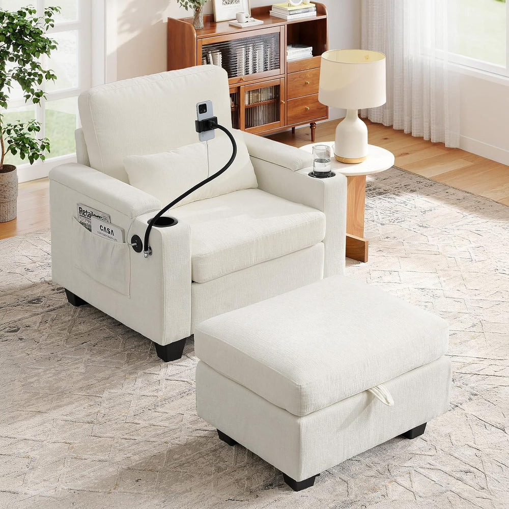 Small Chaise Lounge Chair Indoor with Ottoman&Adjustable Backrest,Chenill...