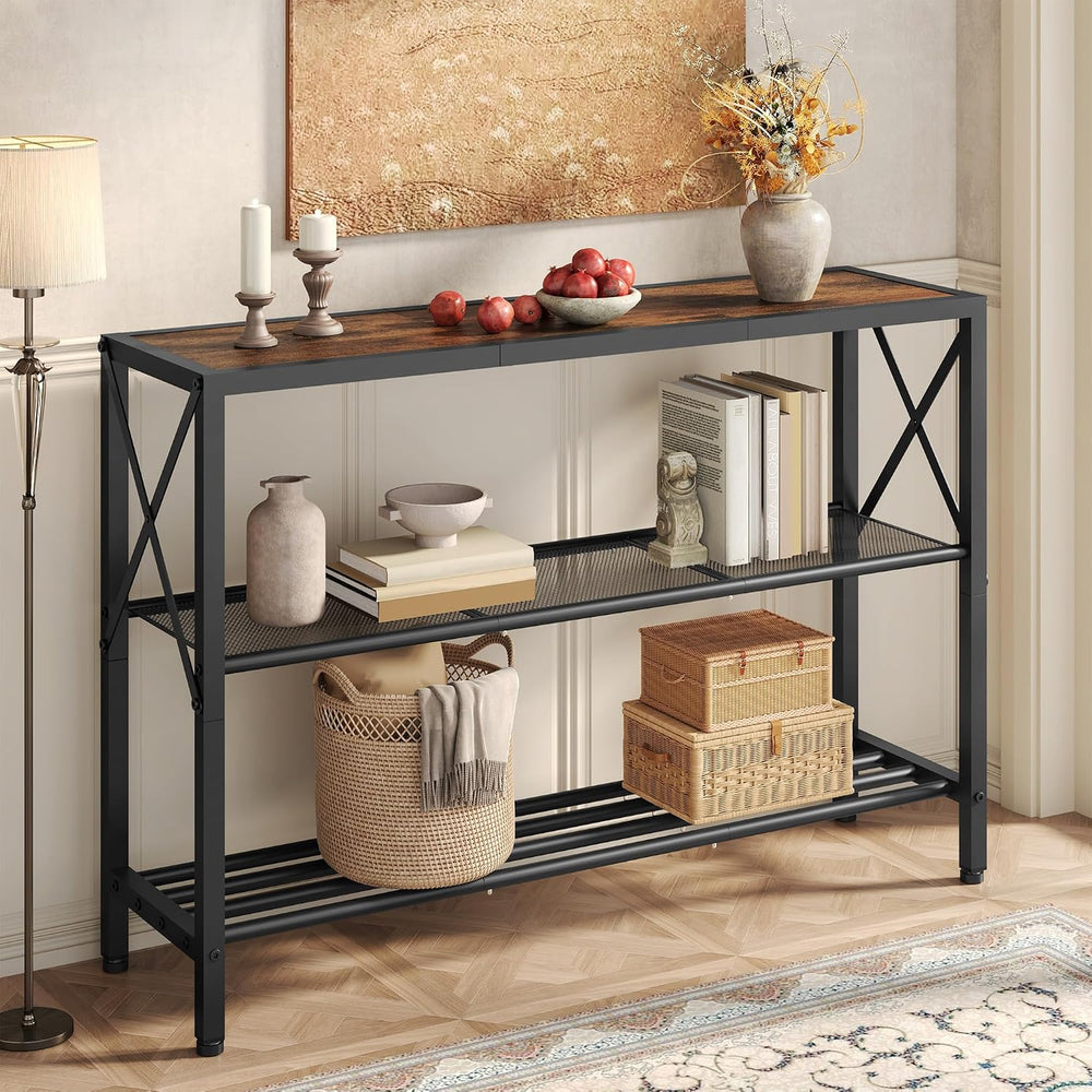 Hoctieon Industrial Console Table, 3 Tier Entryway Table, Hallway Table, Narr...