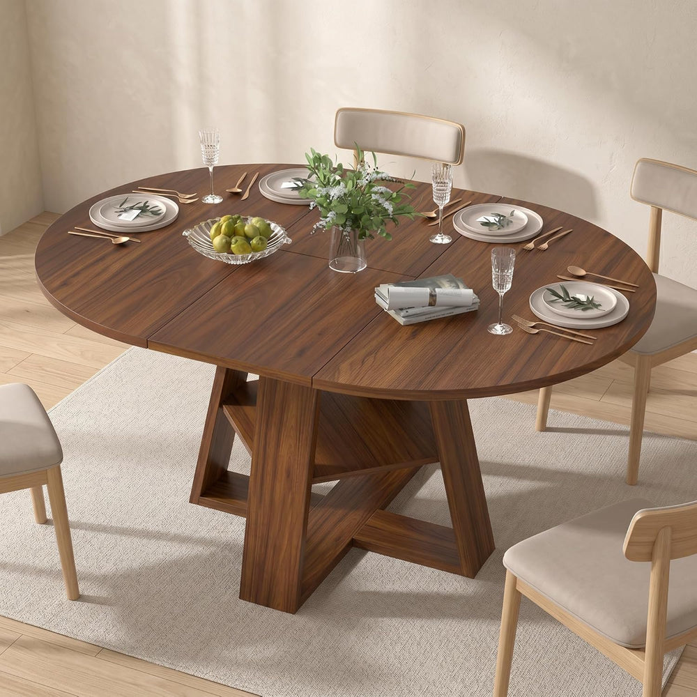 Miereirl 43.3‑59 in Round Extendable Dining Table for 4-6, Modern Oval Dining...