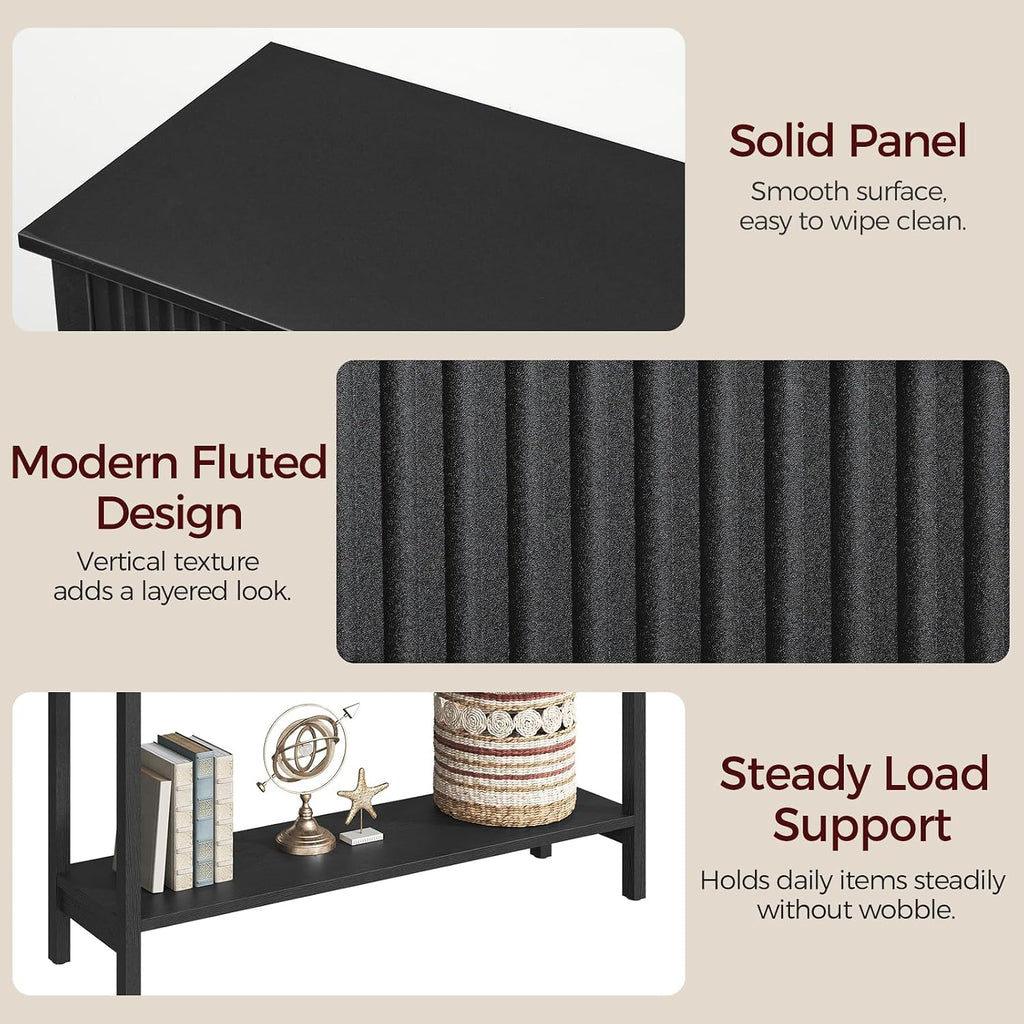 MAHANCRIS Fluted Console Table for Entryway, 43.2" Narrow Console Table with Storage, 2 Tier Industrial Sofa Table for Entryway, for Living Room, Behind Couch, Narrow Hallway, Entry, Black CTBK38001
