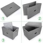 Large Linen Fabric Foldable Storage Bins with Removable Lid and Handles, Washable Storage Box Organizer Containers Baskets Cube with Cover for Bedroom,Office(Cream, Extra Large)