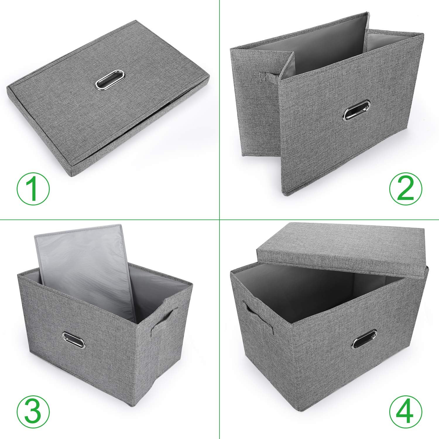 Linen Fabric Collapsible Storage Bins with Removable Lids and Handles, Washable Storage Box Containers Baskets Cube with Cover for Bedroom,Closet,Office,Living Room,Nursery (Grey, Small)