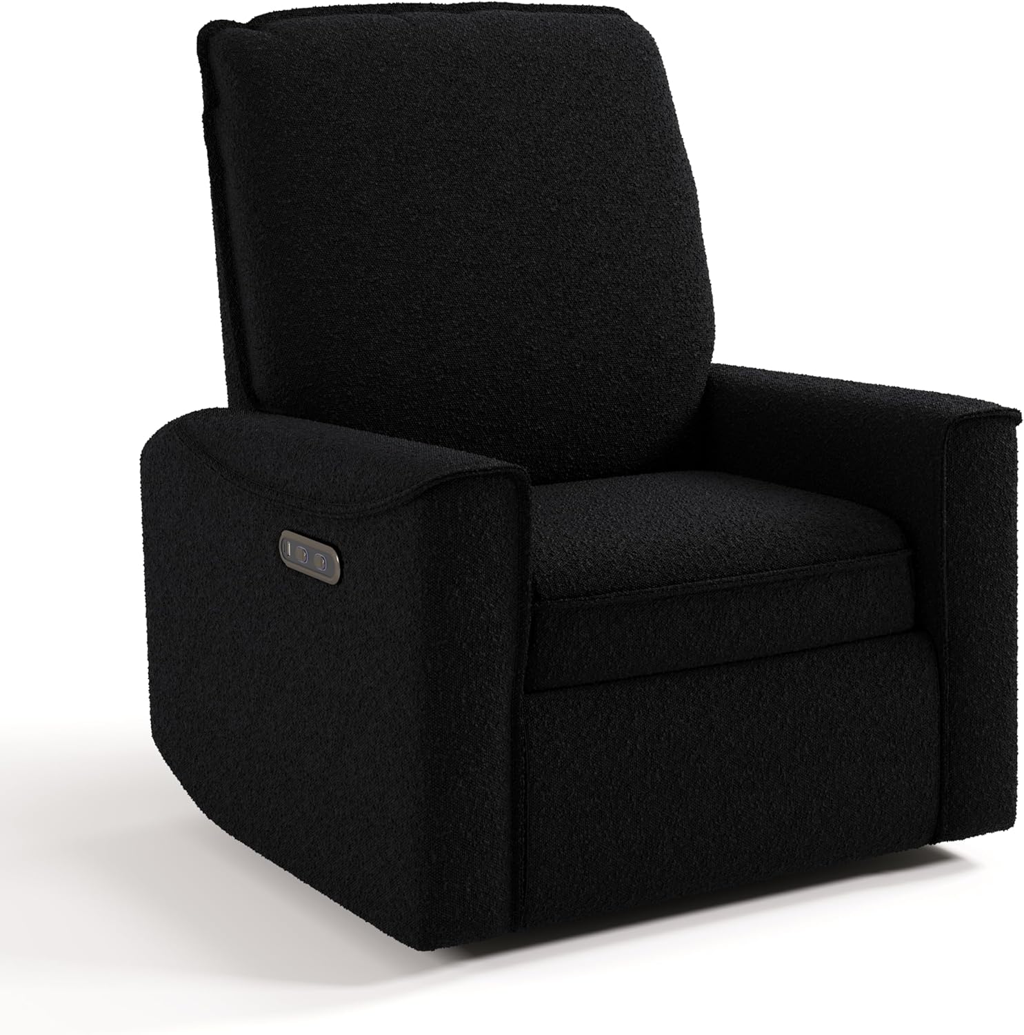 Storkcraft Santos Deluxe Power Recliner Swivel Glider, Black Boucle | Premium Electronic Power Recliner for Nursery, Includes Dual-USB Charging Port with USB-A & USB-C, Glider Rocking Chair