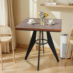 Square Cafe Table - 27.6" Pine Wood Top, Metal Frame, 28.15" High, Modern Industrial Dining Table for Kitchen, Home Office, Bistro, Compact for Space Saving, Black Base Brown Top