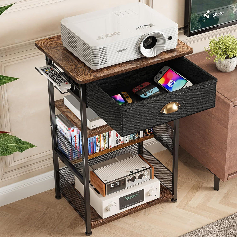 Hongtamoya 4-Tier AV Media Stand with Drawer, Gaming Console Shelf | Audio Ra...