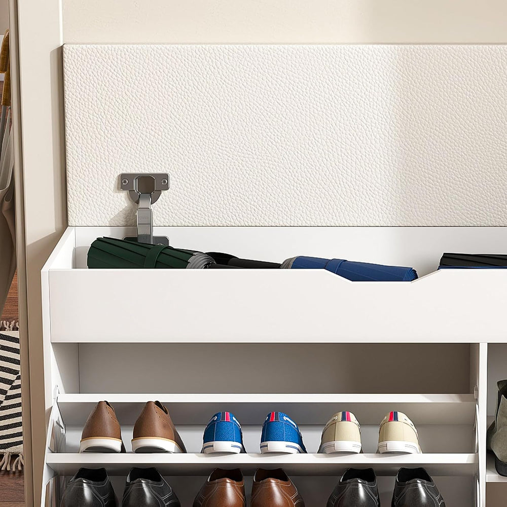 White Shoe Storage Bench, 3-Tier FlipUp Entryway Bench, 39.7 x 11.8X 20.47 Wo...