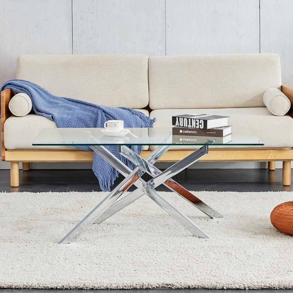 IANIYA Coffee Table Set of 3, Glass Living Room Table Set, 47.2'' Sil...