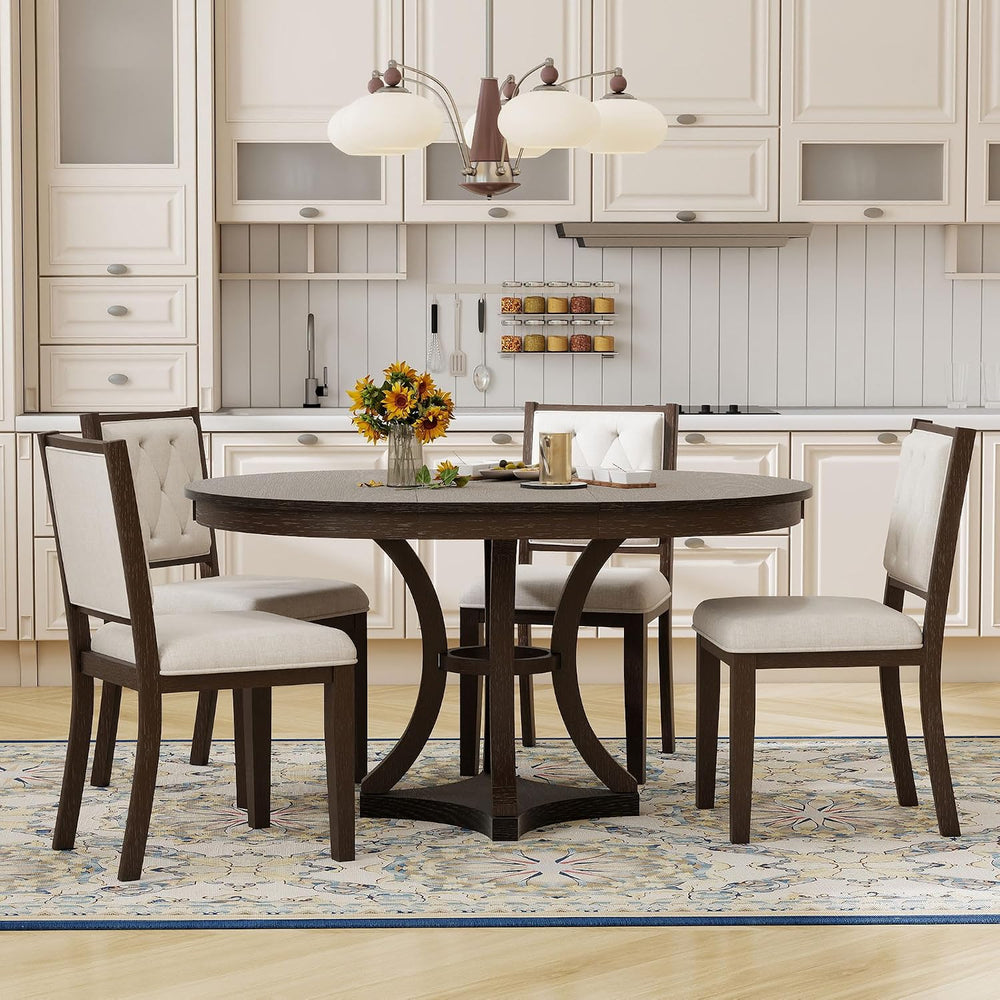 Bellemave Extendable Dining Table Set for 4, 5-Piece Retro Round Table Set wi...
