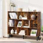 LEYAOYAO 10 Cube Bookshelf, 3 Tier Vintage 55.12" Wide Bookcase with Legs, Mid-Century Wood Bookshelves Storage, Brown Large Book Case, Freestanding Organizer Display Shelf for Living Room, Office