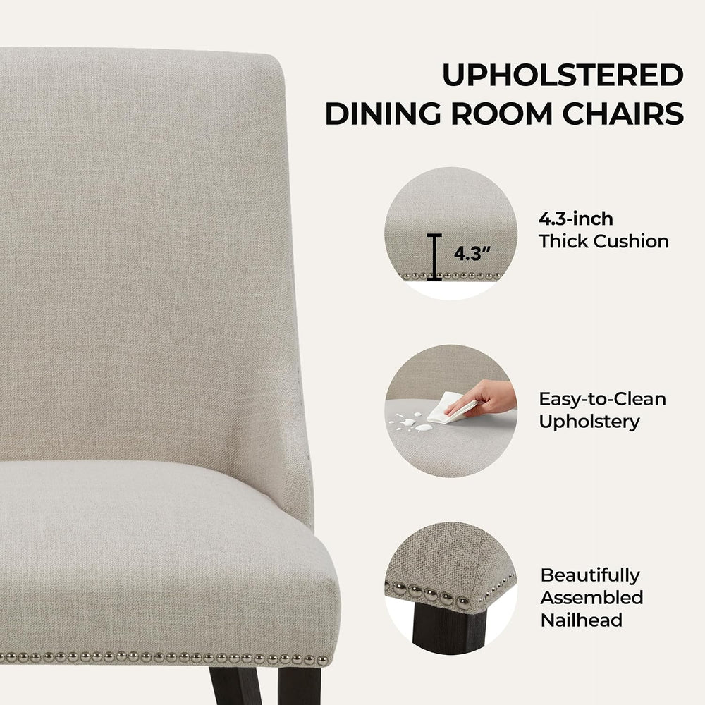 CHITA Farmhouse Dining Chairs with Nailhead Trim, Set of 2, Linen | Fabric Hi...
