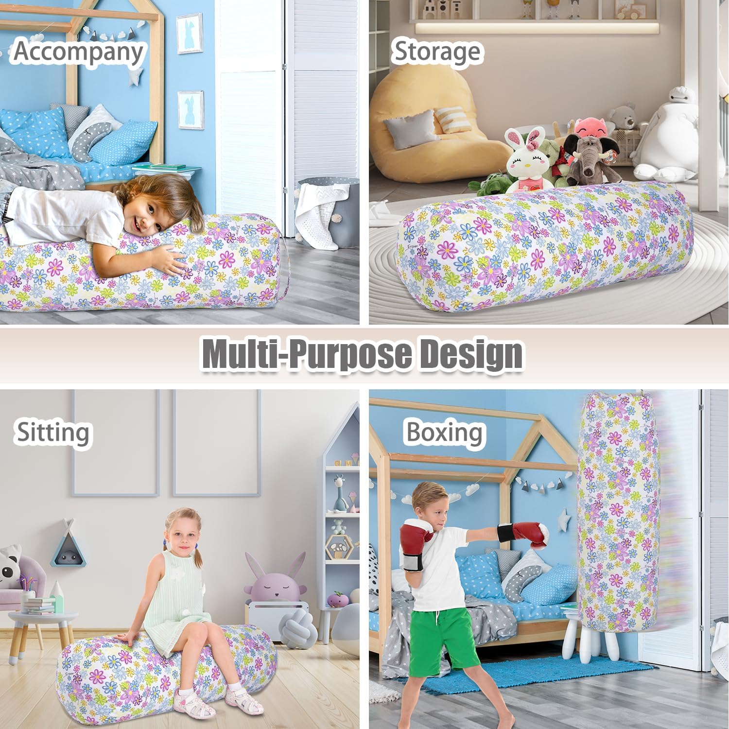Stuffed Animal Storage Bean Bag Chair Cover (No Filler), Cylinder Plush Toy Storage Stuff and Sit Seat for Kids Boys and Girls, Canvas Large Soft Sit & Play Sofa with YKK Zipper