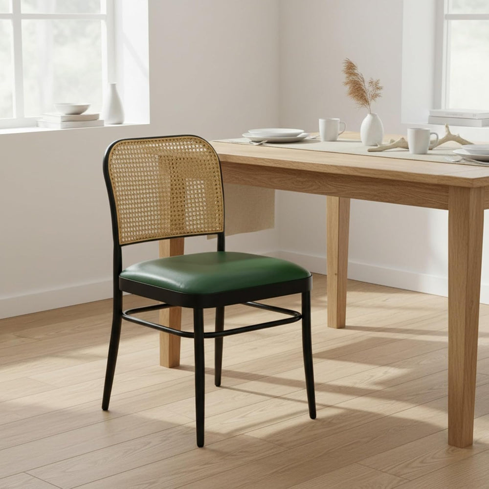 Rattan Dining Chairs Set of 4, Mid-Century Modern, Green | Cane Back Design, ...