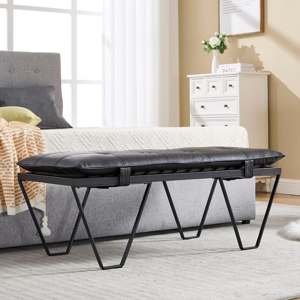 CIMOTA 49" PU Leather Entryway Bench, Upholstered End of Bed Bench, Blac...