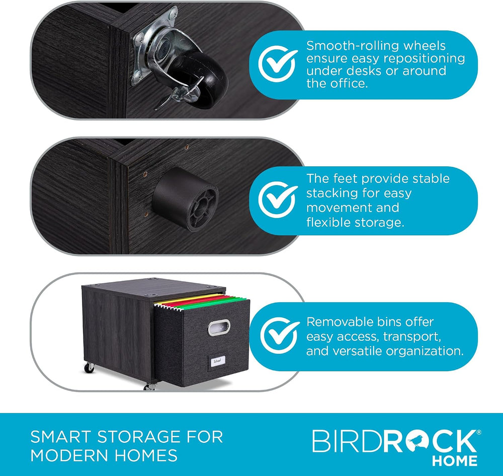 BIRDROCK HOME Rolling File Cabinet – Decorative Storage Shelf w/Removable Bin...