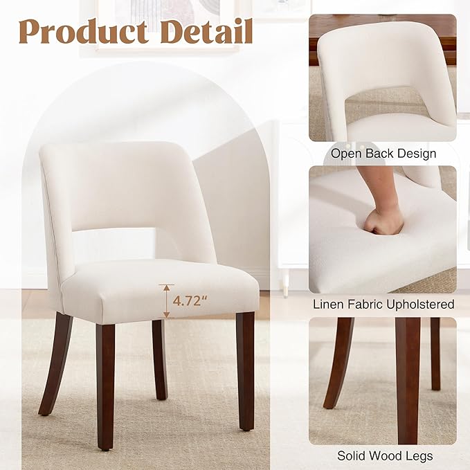 Dining Chairs Set of 2,Modern Linen Dining Room Chairs with Thick Cushions,Upholstered Kitchen Dining Room Chairs for Dining Living Room Beige