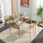 COSVALVE Boho 47 in Dining Table, Tempered Glass Tabletop with Rattan, Metal Legs, for Kitchen Dinner Living Room Reception
