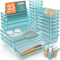 25 PCS Drawer Organizer Set, 4 Varied Size Bathroom and kitchen Drawer cabinet organizer Trays, Clear Storage Bins for Makeup, Jewelry, Utensils and Gadgets