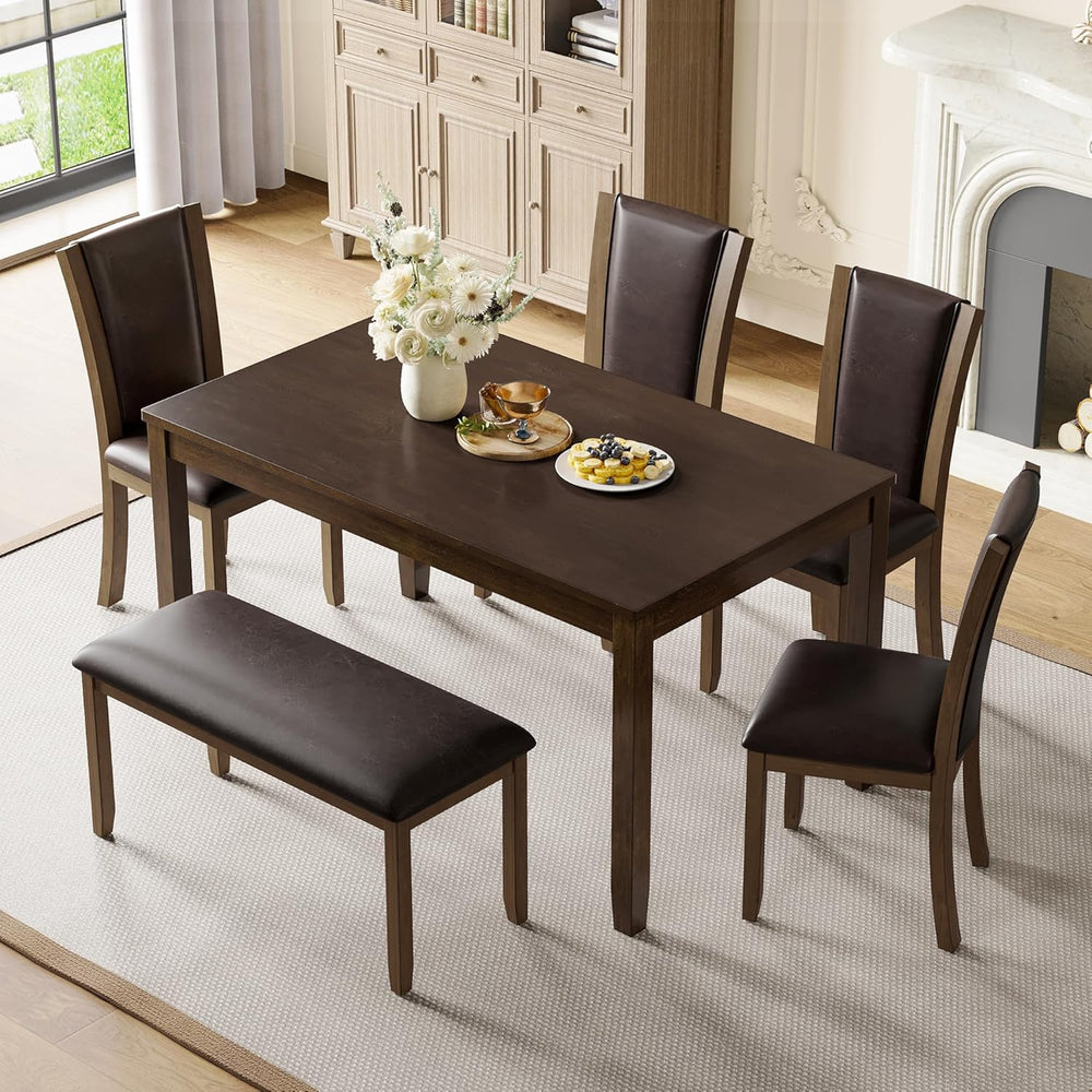 LUMISOL Farmhouse Dining Table Set for 6, Solid Wood Kitchen Table Set with 4...