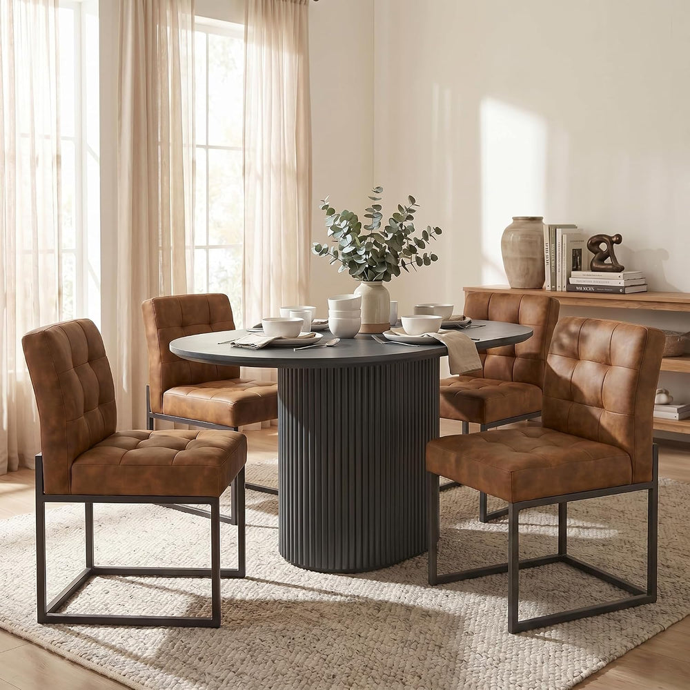 GrandNoor Coffee Faux Leather Dining Chairs Set of 2, Mid-Century Modern Dini...