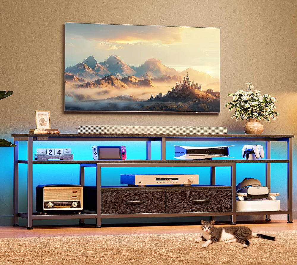 Huuger 63 Inch LED TV Stand for 65 70 Inch TV, Entertainment Center with Open...