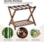 oakvivo Fully Assembled Walnut Luggage Racks Set of 2, Bamboo Luggage Rack Stand for Guest Room, 5 Nylon Straps, 26.77" Folding Suitcase Stand with Storage Shelf for Bedroom Hotel, Holds up to 165 Lbs