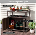 Garden Potting Bench with Storage Cabinet, Outdoor Gardening Table & Work Bench for Plants, Horticulture, Outdoor Workstation with Stainless Steel Tabletop, Outdoor Work Table