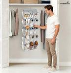 MISSLO 30 Large Pockets Dual Sided Hanging Shoe Organizer for Closet with Rotating Hanger Hanging Shoe Shelves, Grey