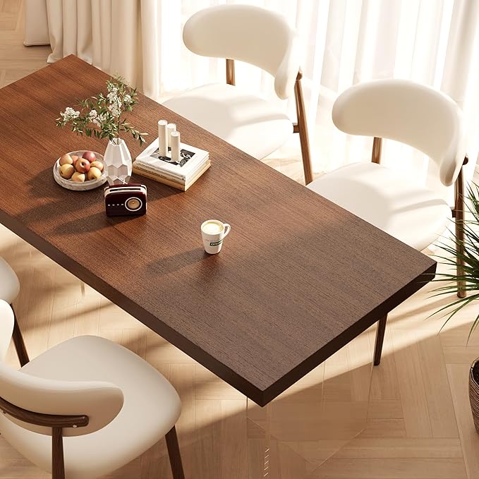 Kitchen Dining Chairs Set of 4 Modern Upholstered Leather Farmhouse Dining Room Chair with Metal Legs, Walnut/Beige