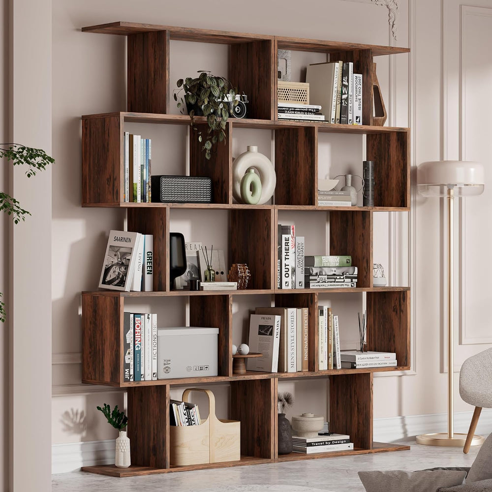 Cozy Castle Set of 2 Geometric Bookcase, S-Shaped Modern Bookshelf, Room Divi...