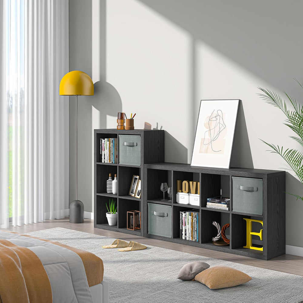 Bookshelf with Storage Bin, 6-Cube Storage Organizer, Modern Wood Open Bookca...