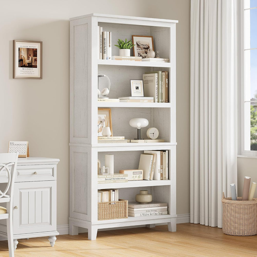 71" Farmhouse Bookcase, 5-Tier Tall Bookshelf with Adjustable Shelves