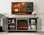 JUMMICO Fireplace TV Stand, Farmhouse Entertainment Center with Fireplace and Shelves, Double Barn Doors Storage Cabinets for TVs to 65+ Inch for Living Room (Grey)