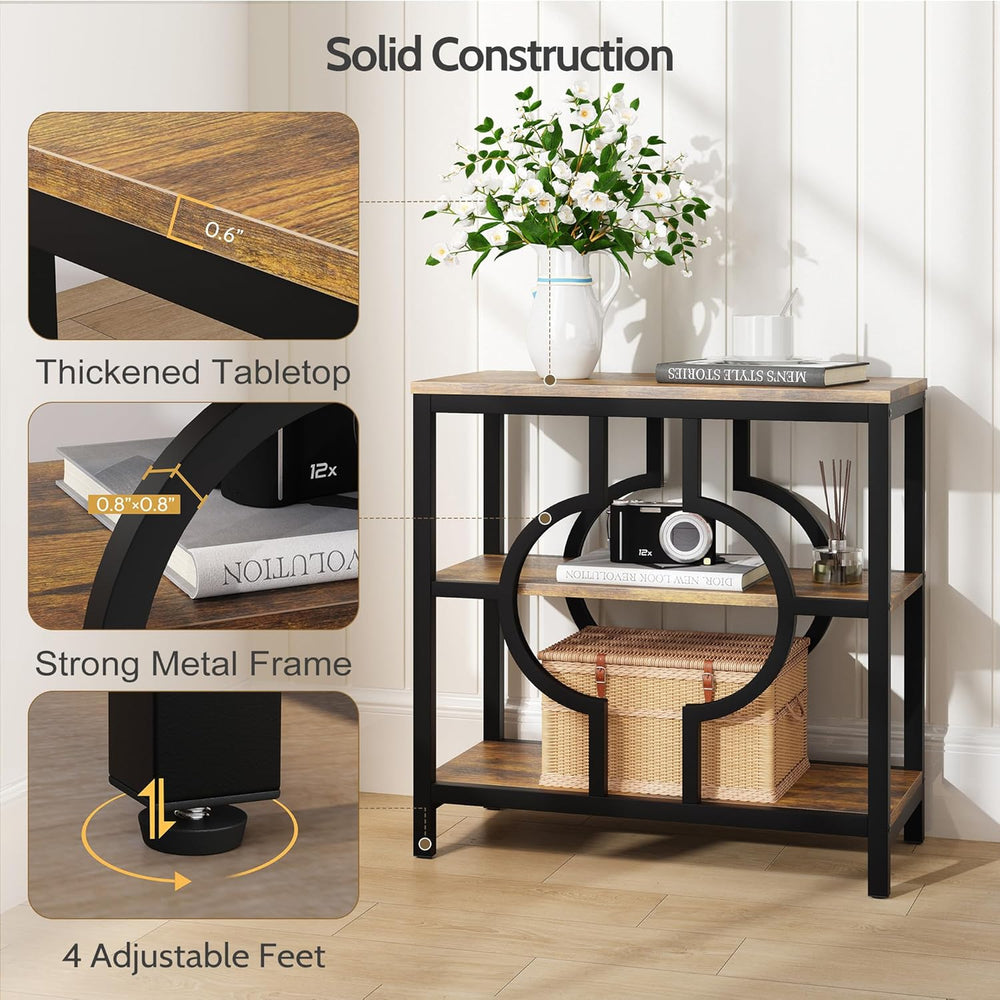 End Table Set of 2, Narrow Side Table with 3-Tier Storage Shelves, Wood Sofa ...