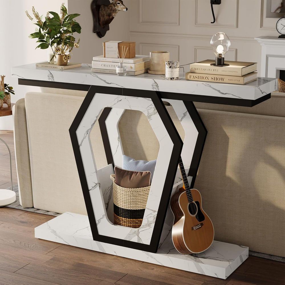 FUSUNBAO 47.3" Console Table,Openwork Bracket Sofa Table, Wood Narrow En...