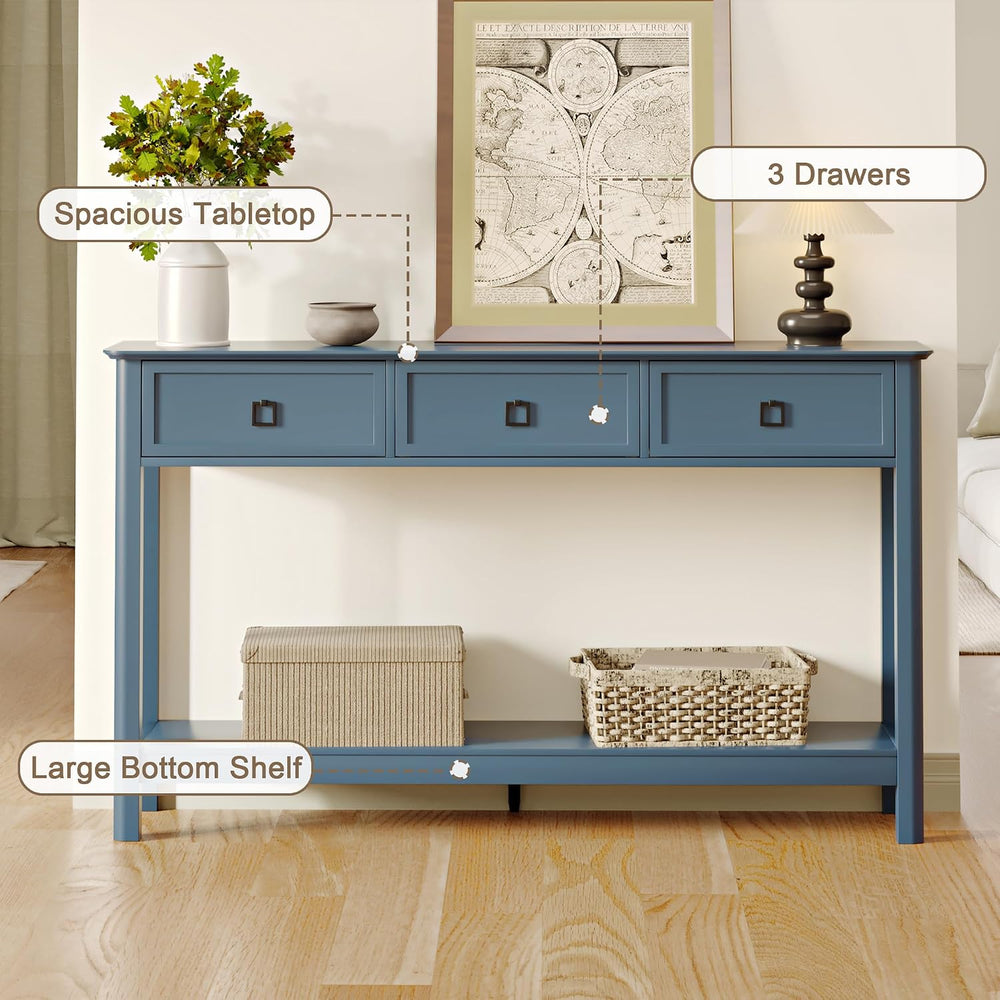 Treocho 53.1" Console Table with 3 Drawers, Sofa Table Behind Couch, 2 T...