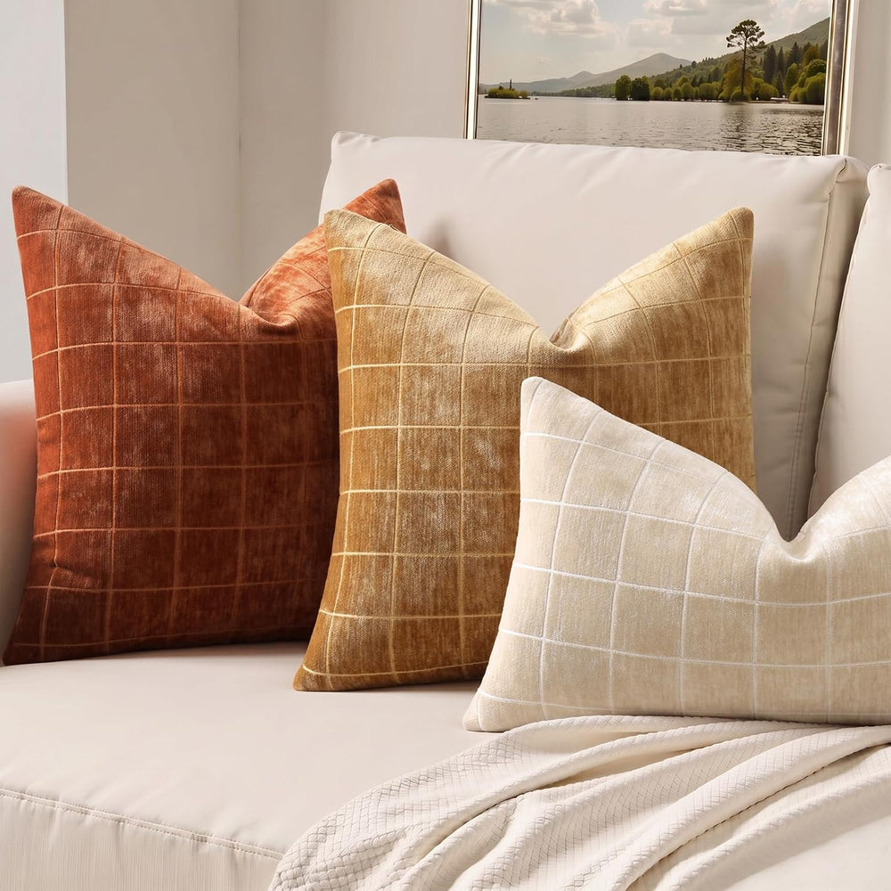 decorUhome Fall Plaid Rust Throw Pillow Covers 22x22 Set of 2