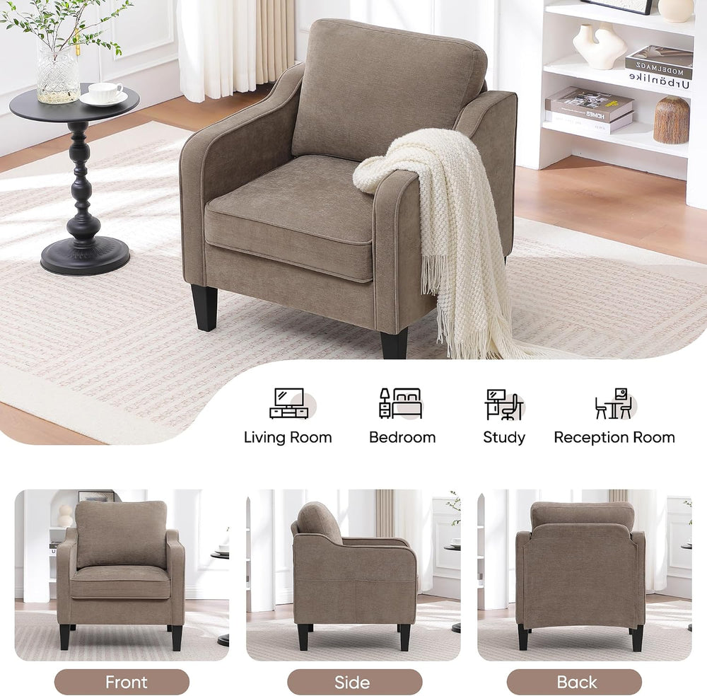 Accent Chairs Set of 2, Upholstered Living Room Chair with Side Pockets, Mid ...
