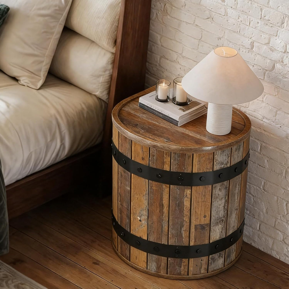Tribesigns Barrel Side Table with Hidden Storage, 19.68" Farmhouse Round...