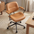 Mid Century Modern Office Chair with Adjustable Backrest, Wooden Desk Chair with Armrests, Swivel Height Adjustable Home Office Chair, Comfortable Task Chair for Home Office, Brown