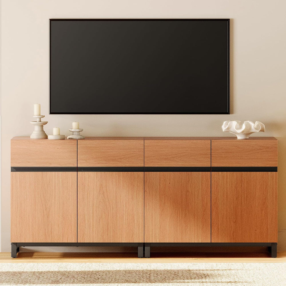WAMPAT Modern Wall Unit TV Stand with 3 Tiers Bookshelf, Farmhouse Entertainm...
