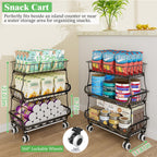 3 Tire Rolling Pantry Organizers and Storage Cart on Wheels | Metal Frame, Under Pantry Cabinet, Drip Tray, Storage for Snack, Potato, Onion, Produce, Can, Drink, Fruit and Vegetable