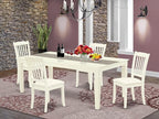 East West Furniture LGDA5-LWH-C 5 Piece Dining Room Table Set Includes a Rectangle Kitchen Table with Butterfly Leaf and 4 Linen Fabric Upholstered Dining Chairs, 42x84 Inch, Linen White